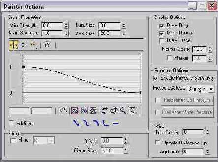 Использование свитка Paint Deformation (Деформация кистью) настроек объекта